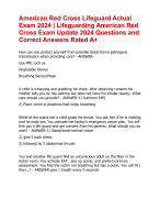 American Red Cross Lifeguard Actual  Exam 2024 | Lifeguarding American Red  Cross Exam Update 2024 Questions and  Correct Answers Rated A+ | Verified American Red Cross Lifeguard Exam Update 2024 Quiz with Accurate Solutions Aranking Allpass