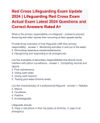 Red Cross Lifeguarding Exam Update  2024 | Lifeguarding Red Cross Exam  Actual Exam Latest 2024 Questions and  Correct Answers Rated A+| Verified Red Cross Lifeguarding Exam 2024 Quiz with Accurate Solutions Aranking Allpass 