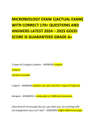 MICROBIOLOGY EXAM 1(ACTUAL EXAM) WITH CORRECT 170+ QUESTIONS AND ANSWERS LATEST 2024 – 2025 GOOD SCORE IS GUARANTEED GRADE A+ 