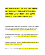 MICROBIOLOGY EXAM 2(ACTUAL EXAM) WITH CORRECT 200+ QUESTIONS AND ANSWERS LATEST 2024 – 2025 GOOD SCORE IS GUARANTEED GRADE A+