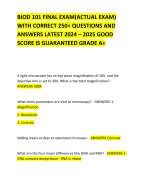 BIOD 101 FINAL EXAM(ACTUAL EXAM) WITH CORRECT 250+ QUESTIONS AND ANSWERS LATEST 2024 – 2025 GOOD SCORE IS GUARANTEED GRADE A+ 