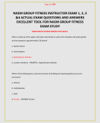 NASM GROUP FITNESS INSTRUCTOR EXAM 1, 2, 3 &4 ACTUAL EXAM QUESTIONS AND ANSWERS EXCELLENT TOOL FOR NASM GROUP FITNESS EXAM STUDY