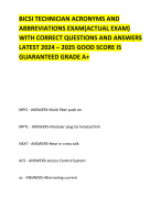 BICSI TECHNICIAN ACRONYMS AND ABBREVIATIONS EXAM(ACTUAL EXAM) WITH CORRECT QUESTIONS AND ANSWERS LATEST 2024 – 2025 GOOD SCORE IS GUARANTEED GRADE A+ 