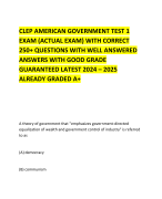 CLEP AMERICAN GOVERNMENT TEST 1 EXAM (ACTUAL EXAM) WITH CORRECT 250+ QUESTIONS WITH WELL ANSWERED ANSWERS WITH GOOD GRADE GUARANTEED LATEST 2024 – 2025 ALREADY GRADED A+