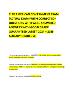 CLEP AMERICAN GOVERNMENT EXAM (ACTUAL EXAM) WITH CORRECT 50+ QUESTIONS WITH WELL ANSWERED ANSWERS WITH GOOD GRADE GUARANTEED LATEST 2024 – 2025 ALREADY GRADED A+     