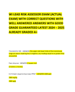 WI LEAD RISK ASSESSOR EXAM (ACTUAL EXAM) WITH CORRECT QUESTIONS WITH WELL ANSWERED ANSWERS WITH GOOD GRADE GUARANTEED LATEST 2024 – 2025 ALREADY GRADED A+ 