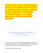 Test Bank for Lewis Medical Surgical  Nursing 12TH Edition by By Mariann  M. Harding, Jeffrey Kwong, Updated  Version 2023/2024/ All Chapters  Covered(Chapter 1 to Chapter  69)/100% Correct Answers with  Rationale
