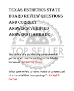 Texas Esthetics State  Board Review QUESTIONS  AND CORRECT  ANSWERS(VERIFIED  ANSWERS)|AGRADE
