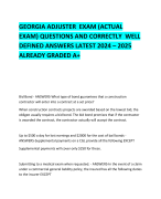 GEORGIA ADJUSTER  EXAM (ACTUAL EXAM) QUESTIONS AND CORRECTLY  WELL DEFINED ANSWERS LATEST 2024 – 2025 ALREADY GRADED A+ 