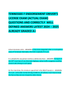 TENNESSEE F ENDORSEMENT DRIVER’S LICENSE EXAM (ACTUAL EXAM) QUESTIONS AND CORRECTLY  WELL DEFINED ANSWERS LATEST 2024 – 2025 ALREADY GRADED A+ 