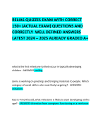 RELIAS QUIZZES EXAM WITH CORRECT 150+ (ACTUAL EXAM) QUESTIONS AND CORRECTLY  WELL DEFINED ANSWERS LATEST 2024 – 2025 ALREADY GRADED A+       