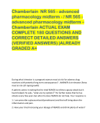 Chamberlain NR 565 - advanced  pharmacology midterm - / NR 565 - advanced pharmacology midterm – Chamberlain ACTUAL EXAM  COMPLETE 180 QUESTIONS AND  CORRECT DETAILED ANSWERS  (VERIFIED ANSWERS) |ALREADY  GRADED A+