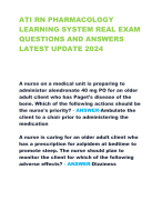 ATI RN PHARMACOLOGY  LEARNING SYSTEM REAL EXAM  QUESTIONS AND ANSWERS  LATEST UPDATE 2024