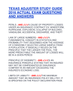 TEXAS ADJUSTER STUDY GUIDE  2016 ACTUAL EXAM QUESTIONS  AND ANSWERS 