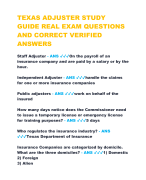 TEXAS ADJUSTER STUDY  GUIDE REAL EXAM QUESTIONS  AND CORRECT VERIFIED  ANSWERS 