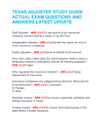 TEXAS ADJUSTER STUDY GUIDE  ACTUAL EXAM QUESTIONS AND  ANSWERS LATEST UPDATE