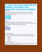 A+ Level AQA Biology questions and answers (100% correct well researched and detailed answers)
