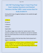 UGC NET Psychology Paper II: Exam Prep Final  Exam Updated Questions and Detailed  Solutions Verified 100% .Latest version Best for  study Graded A+