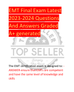 EMT Final Exam Latest  2023-2024 Questions  And Answers Graded  A+ generated