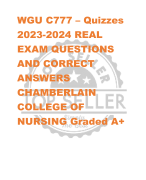 WGU C777 – Quizzes 2023-2024 REAL  EXAM QUESTIONS  AND CORRECT  ANSWERS  CHAMBERLAIN  COLLEGE OF  NURSING Graded A+