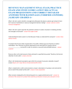 REVENUE MANAGEMENT FINAL EXAM, PRACTICE  EXAM AND STUDY GUIDE LATEST 2024 ACTUAL  EXAM 500 QUESTIONS AND CORRECT DETAILED  ANSWERS WITH RATIONALES (VERIFIED ANSWERS)  |ALREADY GRADED A+