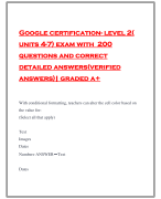 Google certification- level 2( units 4-7) exam with 200 questions and correct detailed answers(verified answers)| graded a+