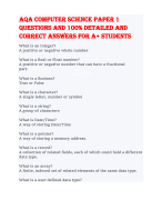 AQA Computer Science paper 1 entailing notes, questions and 100% detailed and correct answers for A+ students