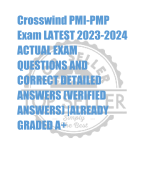 Crosswind PMI-PMP  Exam LATEST 2023-2024  ACTUAL EXAM  QUESTIONS AND  CORRECT DETAILED  ANSWERS (VERIFIED  ANSWERS) |ALREADY  GRADED A+