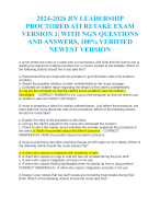 2024-2026 RN LEADERSHIP  PROCTORED ATI RETAKE EXAM  VERSION 1| WITH NGN QUESTIONS  AND ANSWERS, 100% VERIFIED  NEWEST VERSION
