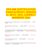 EPA 608 CERTIFICATION  EXAM ALREADY GRADED  A+ WITH 100% CORRECT  ANSWERS 2024