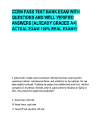 CCRN PASS TEST BANK EXAM WITH  QUESTIONS AND WELL VERIFIED  ANSWERS [ALREADY GRADED A+]  ACTUAL EXAM 100% REAL EXAM!!!
