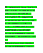 Mn insurance exam property and casualty exam newest 2024-2025 actual exam complete 1 Mn insurance exam property and casualty exam newest 2024-2025 actual exam complete 250 questions and correct detailed answers(verified answers)|| already graded a+ 150 questions and correct detailed answers(verified answers)|| already graded a+
