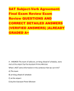 SAT Subject-Verb Agreement:  Final Exam Review Exam  Review QUESTIONS AND  CORRECT DETAILED ANSWERS 