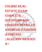 Colibri Real  Estate EXAM  COMPLETE  QUESTIONS AND  CORRECT DETAILED  ANSWERS (VERIFIED  ANSWERS)  |ALREADY GRADED  A+