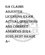 GA Claims  Adjuster  Licensing Exam  ACTUAL QUESTIONS  AND CORRECT  ANSWERS 2024- 2025 best grade  a+