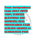 Texas Jurisprudence  Exam 2024 (WITH  100% VERIFIED  QUESTIONS AND  ANSWERS) REAL  PROTOCORED EXAM  ALREADY GRADED A+  GUARANTEED PASS