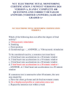 NCC ELECTRONIC FETAL MONITORING  CERTIFICATION 3 NEWEST VERSIONS 2024  VERSION A, B AND C COMPLETE 400  QUESTIONS AND CORRECT DETAILED  ANSWERS (VERIFIED ANSWERS) |ALREADY  GRADED A+