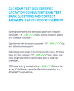 CLC EXAM TEST 2023 CERTIFIED  LACTATION CONSULTANT EXAM TEST  BANK QUESTIONS AND CORRECT  ANSWERS | LATEST VERIFIED VERSION