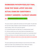 RASMUSSEN PATHOPHYSIOLOGY FINAL EXAM TEST BANK LATEST 2023-2024 ACTUAL EXAM 250+ QUESTIONS & CORRECT ANSWERS // ALREADY GRADED A+ (GUARANTEED PASS 100%)