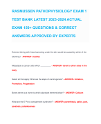 RASMUSSEN PATHOPHYSIOLOGY EXAM 1 TEST BANK LATEST 2023-2024 ACTUAL EXAM 150+ QUESTIONS & CORRECT ANSWERS APPROVED BY EXPERTS