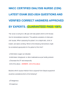 NNCC CERTIFIED DIALYSIS NURSE (CDN) LATEST EXAM 2023-2024 QUESTIONS AND VERIFIED CORRECT ANSWERS APPROVED BY EXPERTS. (GUARANTEED PASS 100%)