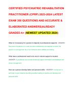 CERTIFIED PSYCHIATRIC REHABILITATION PRACTITIONER (CPRP) 2023-2024 LATEST EXAM 300 QUESTIONS AND ACCURATE & ELABORATED ANSWERS|ALREADY GRADED A+ (NEWEST UPDATED 2024)