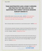 TEXAS WASTEWATER CLASS A EXAM 3 VERSIONS AND PRACTICE TEST 2024-2025 ALL 450 QUESTIONS AND CORRECT DETAILED ANSWERS ALREADY GRADED A+