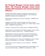 SC Property Manager License Exam Latest  2024 | SC Property Manager Actual Exam  Update 2024 Questions and Correct Answers  Rated A+ | Verified SC Property Manager License Exam 2024 Verified SC Property Manager License Exam 2024 Quiz with Accurate Solutions Aranking Allpass  
