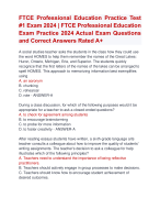 FTCE Professional Education Practice Test  #1 Exam 2024 | FTCE Professional Education  Exam Practice 2024 Actual Exam Questions  and Correct Answers Rated A+ | Verified FTCE Professional Education Practice Exam 2024 Quiz with Accurate Solutions Aranking Allpass