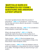 MARYVILLE NURS 615  PHARMACOLOGY EXAM 1  QUESTIONS AND ANSWERS  LATEST UPDATE