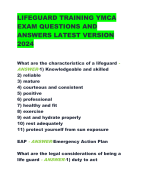 LIFEGUARD TRAINING YMCA  EXAM QUESTIONS AND  ANSWERS LATEST VERSION  2024