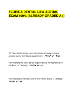 FLORIDA DENTAL LAW ACTUAL  EXAM 100% [ALREADY GRADED A+}