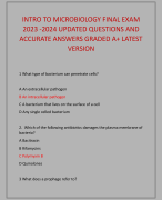 INTRO TO MICROBIOLOGY FINAL EXAM  2023 -2024 UPDATED QUESTIONS AND  ACCURATE ANSWERS GRADED A+ LATES