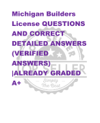 Michigan Builders  License QUESTIONS  AND CORRECT  DETAILED ANSWERS  (VERIFIED  ANSWERS)  |ALREADY GRADED  A+